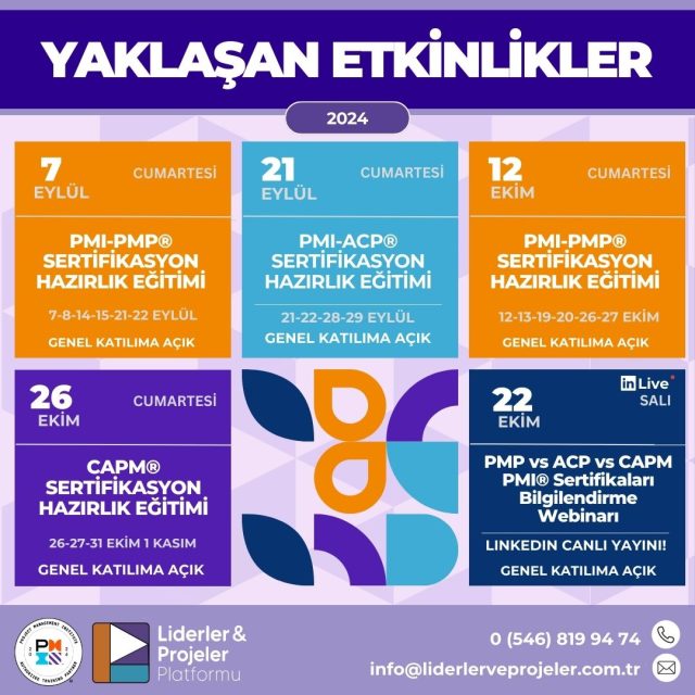 Proje yönetimi eğitimleri ve takvimi